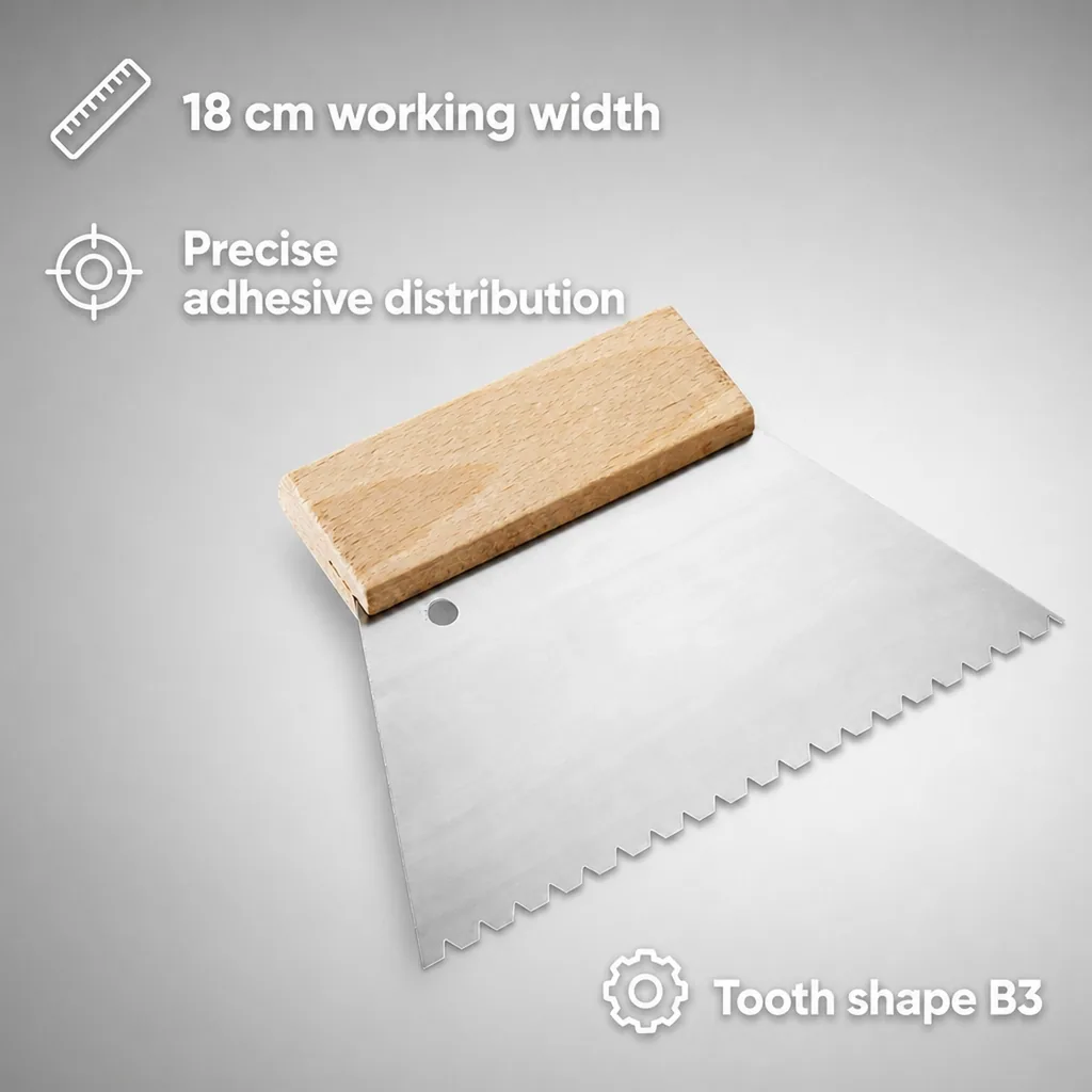 Notched Trowel, 850 F/m², B3 Fine, 180 mm/150 mm, Flooring Trowel