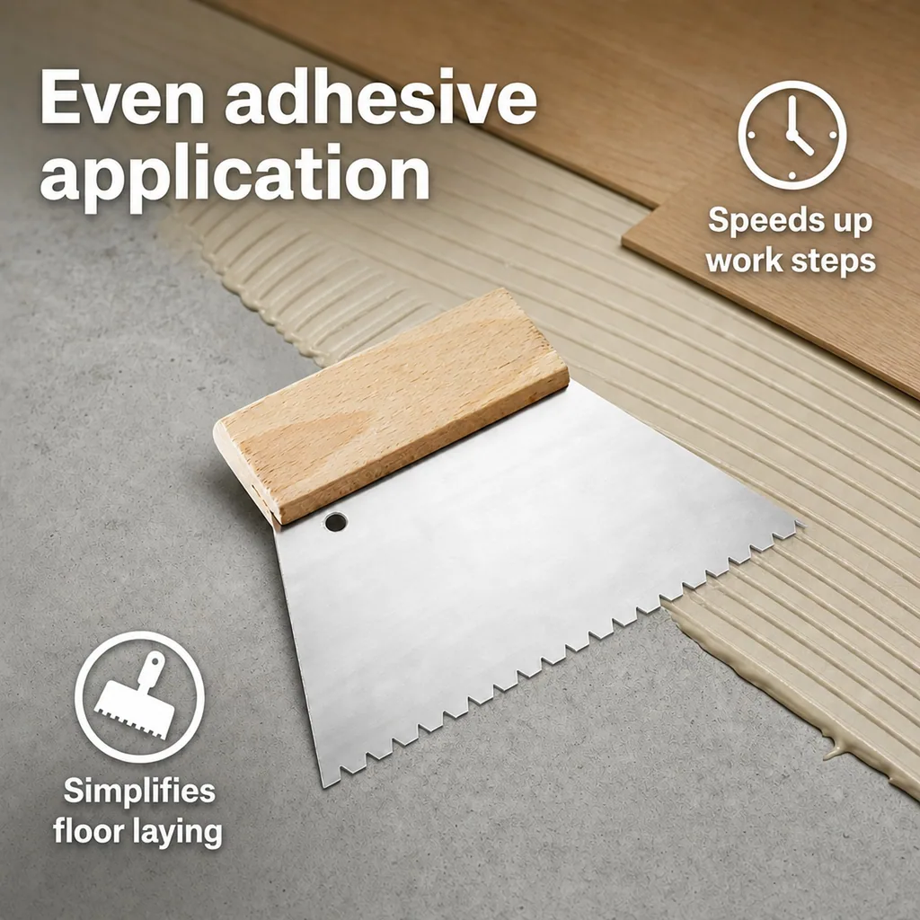 Notched Trowel, 850 F/m², B3 Fine, 180 mm/150 mm, Flooring Trowel
