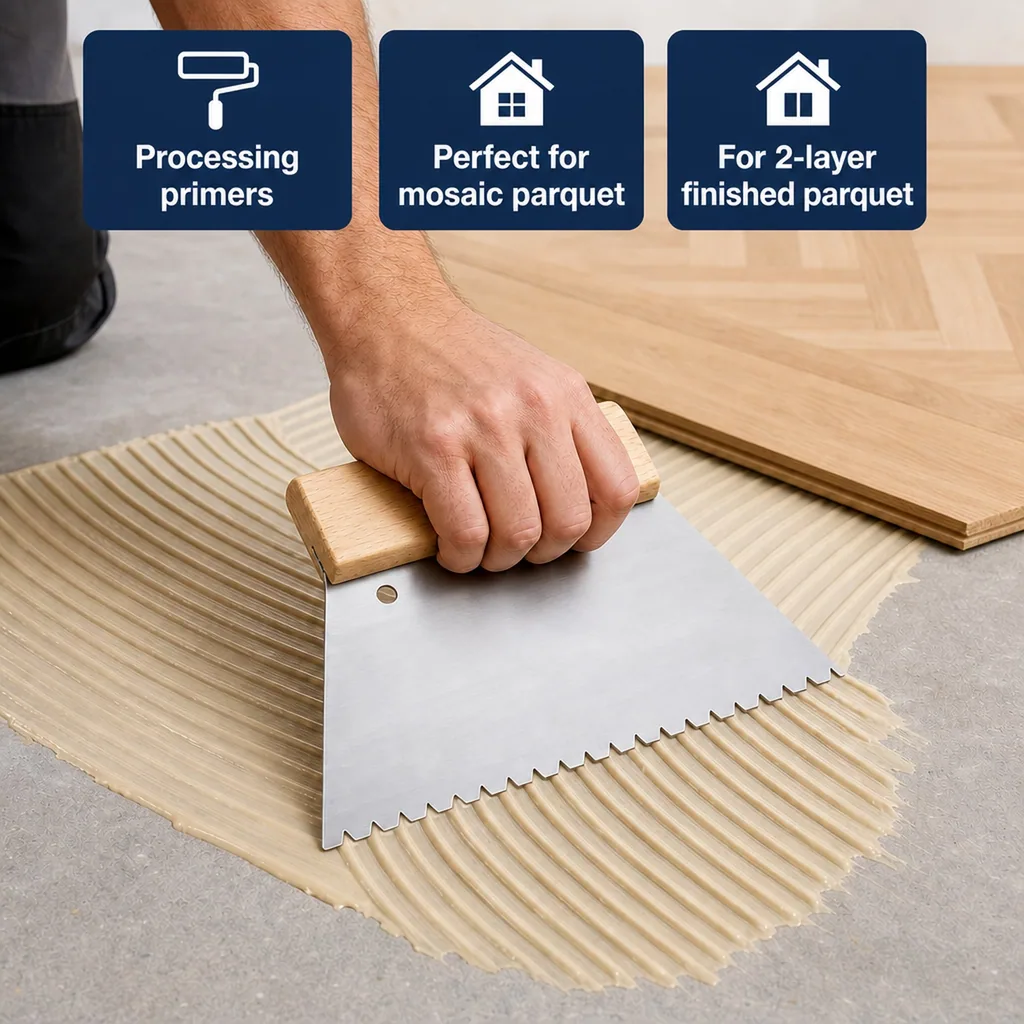 Notched Trowel, 850 F/m², B3 Fine, 180 mm/150 mm, Flooring Trowel