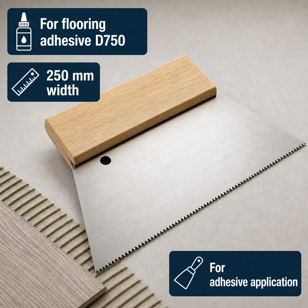 Trowel for Flooring Adhesive, Flooring Trowel, 250 mm Notched Trowel, D750 Trowel