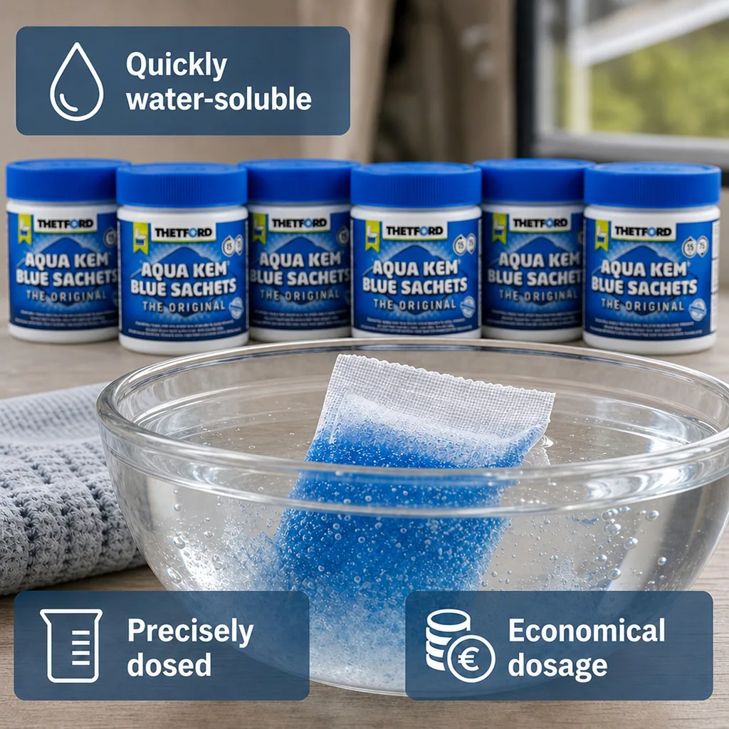 Toilet Sachets, Portable Toilet Chemicals, 15 Sachets per Container, 6 Doses