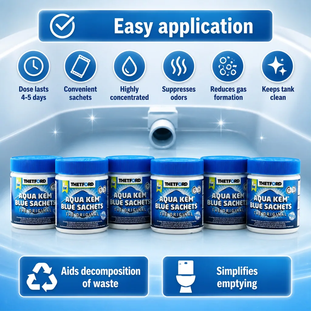 Toilet Sachets, Portable Toilet Chemicals, 15 Sachets per Container, 6 Doses