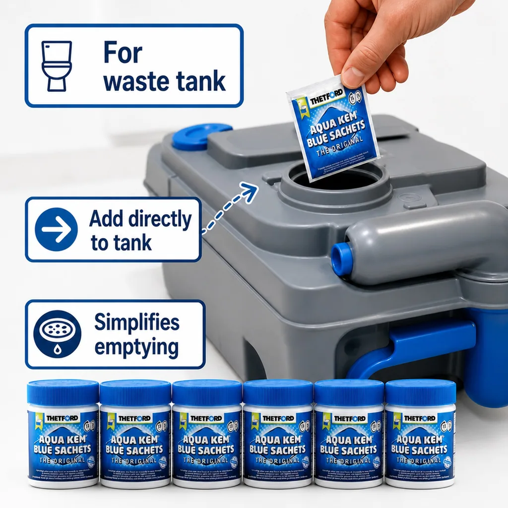 Toilet Sachets, Portable Toilet Chemicals, 15 Sachets per Container, 6 Doses