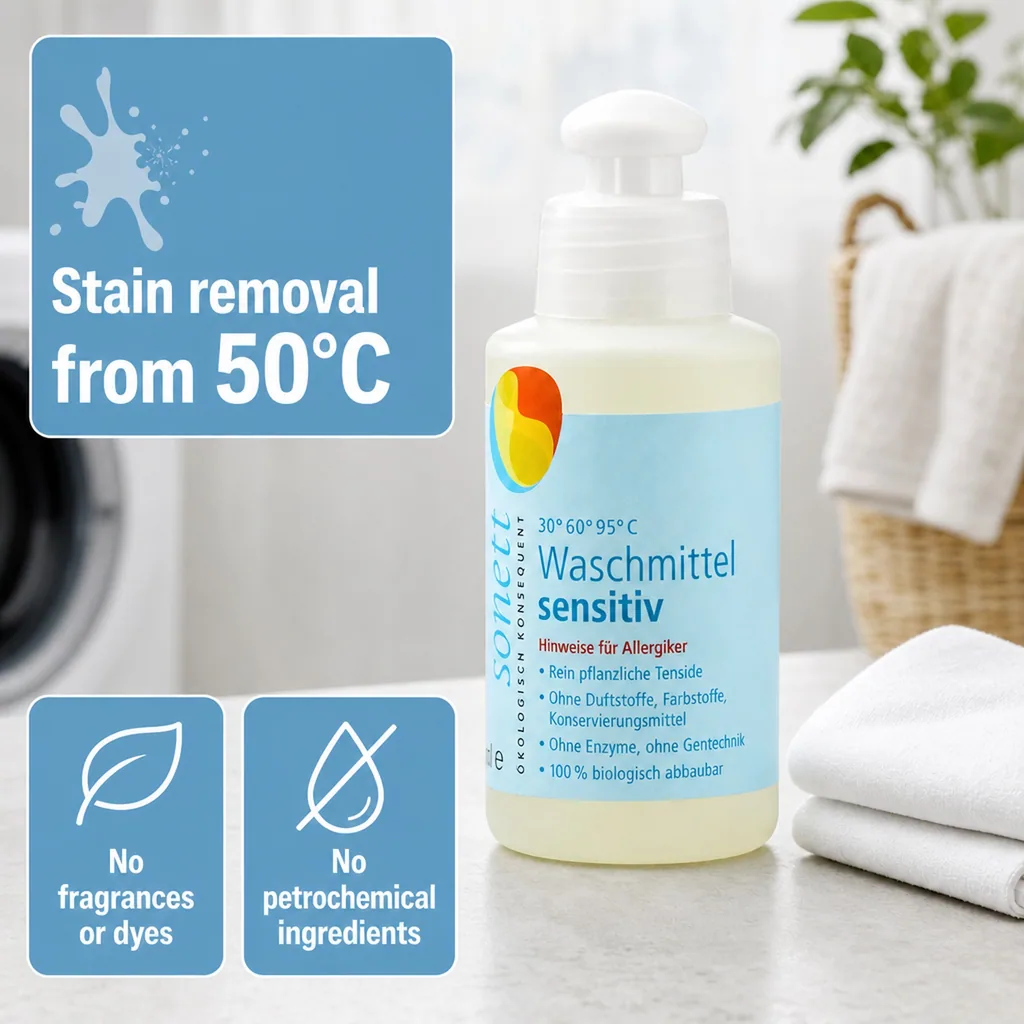 Sensitive laundry detergent, liquid, 120 ml trial size, gentle laundry detergent