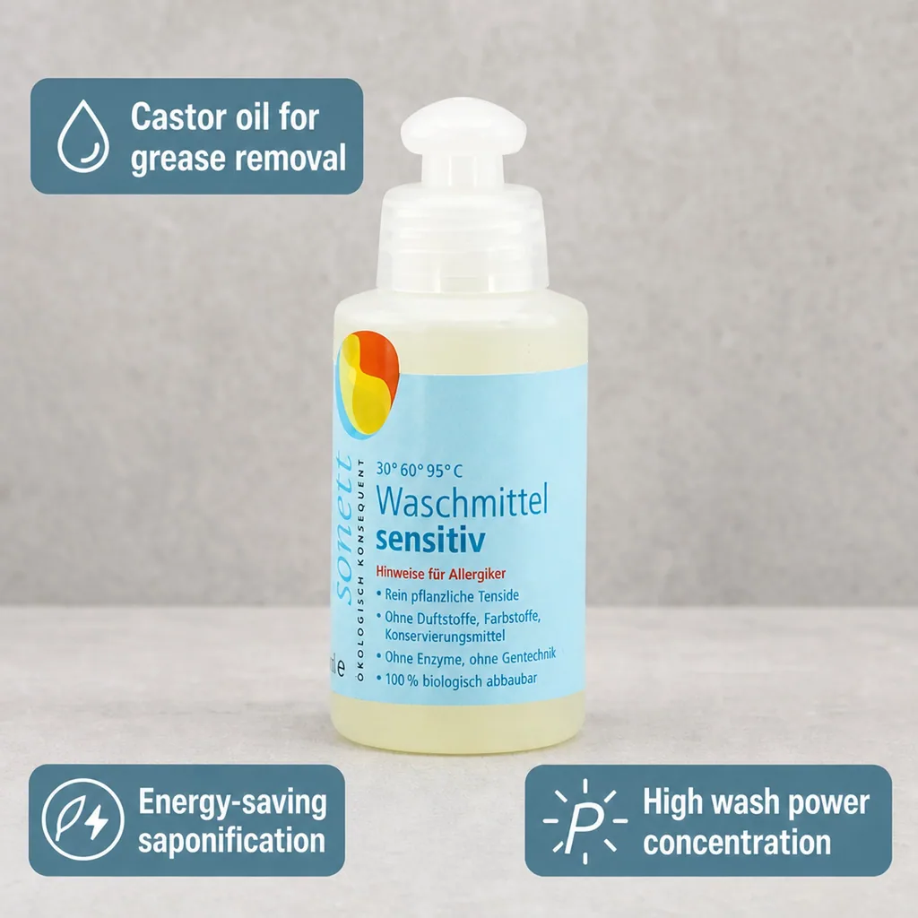 Sensitive laundry detergent, liquid, 120 ml trial size, gentle laundry detergent
