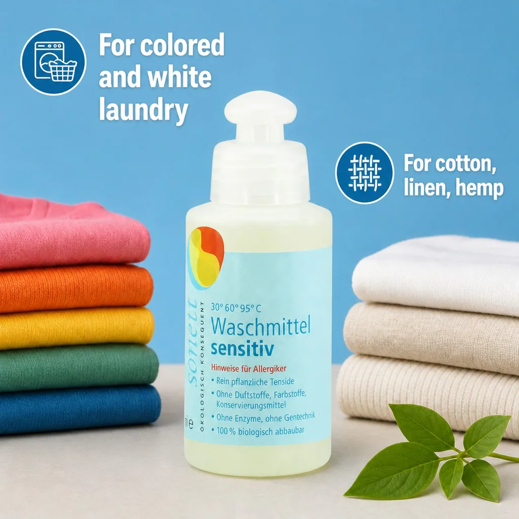 Sensitive laundry detergent, liquid, 120 ml trial size, gentle laundry detergent