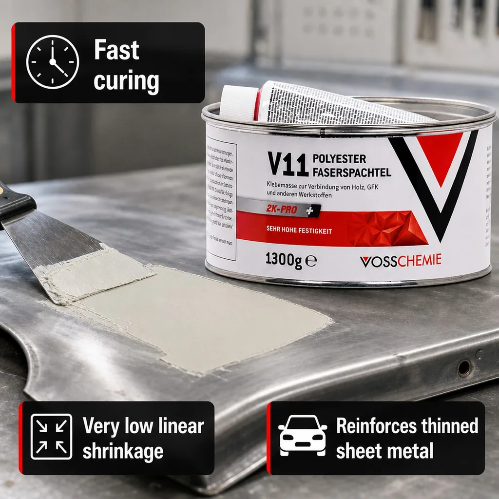 Polyester Filler, Fiber Filler, 2K Filler, 1.3 kg 1250 g Masse + 50 g BPO-Härter, Car Body Filler