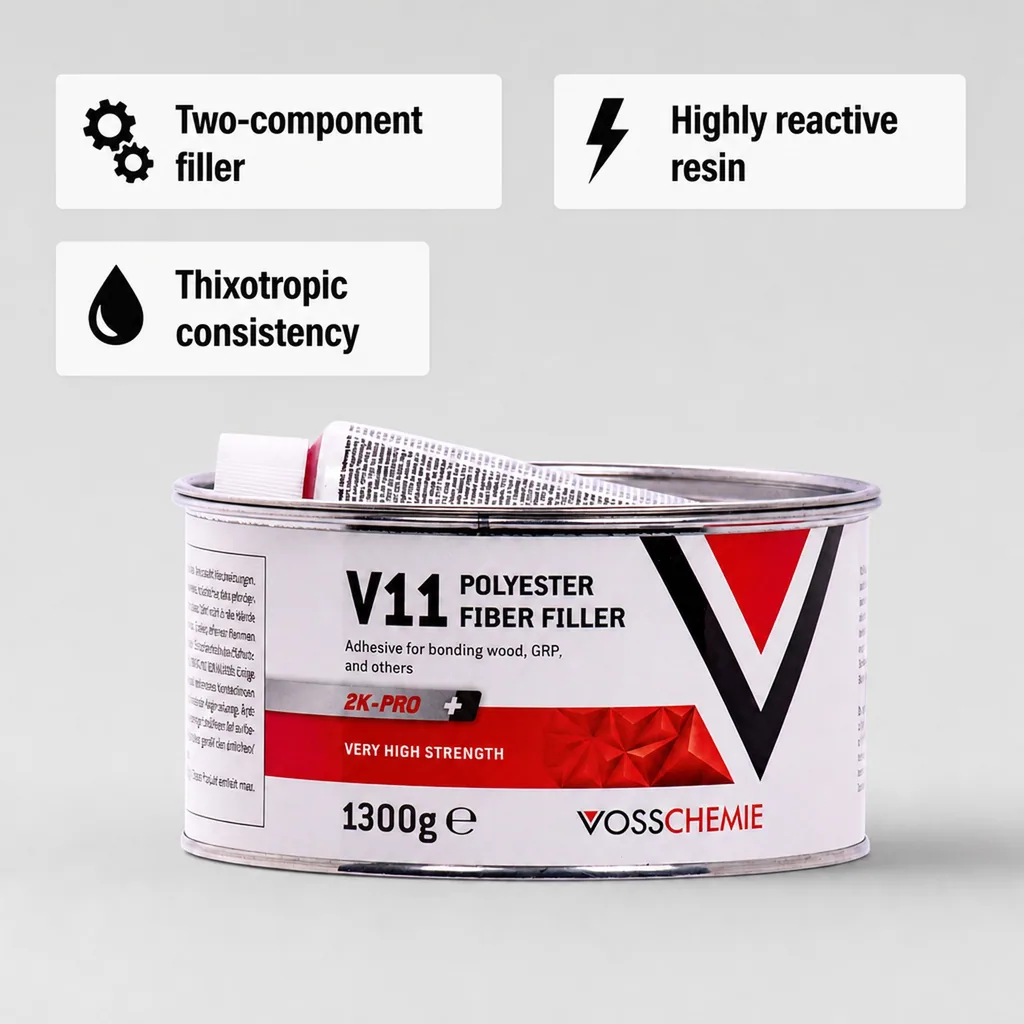 Polyester Filler, Fiber Filler, 2K Filler, 1.3 kg 1250 g Masse + 50 g BPO-Härter, Car Body Filler