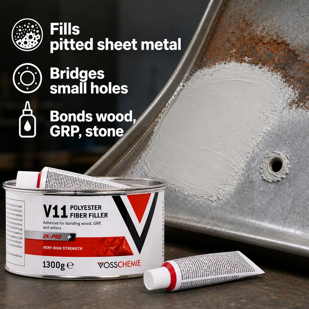 Polyester Filler, Fiber Filler, 2K Filler, 1.3 kg 1250 g Masse + 50 g BPO-Härter, Car Body Filler