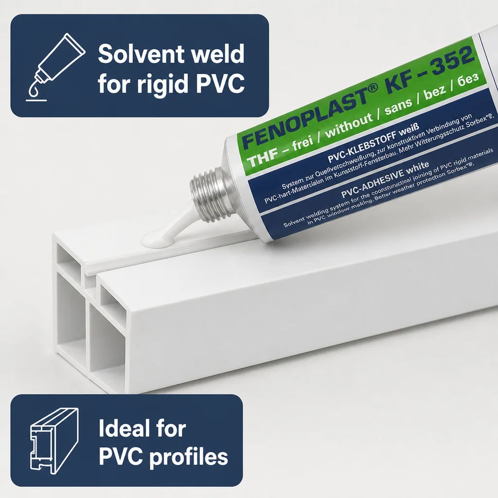 PVC solvent cement, PVC welding adhesive, 180 g/200 ml, white PVC adhesive