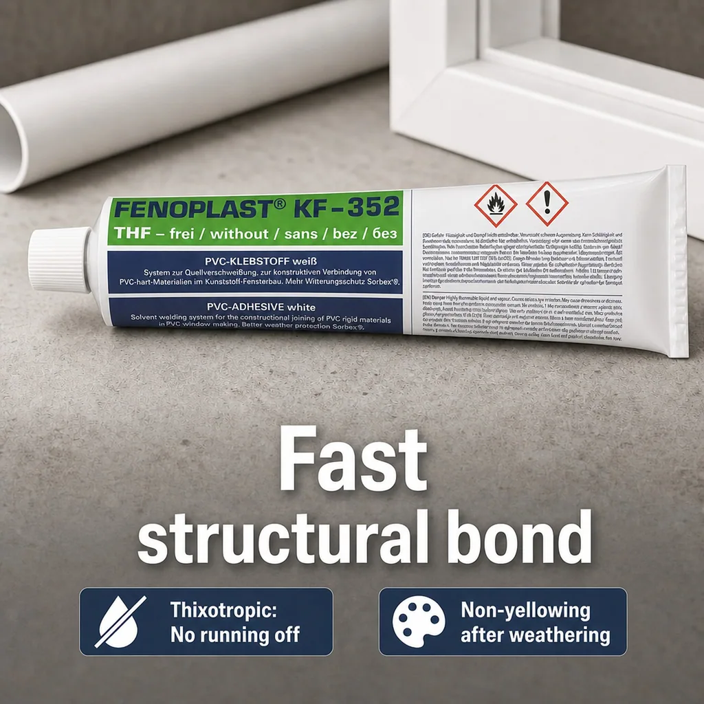 PVC solvent cement, PVC welding adhesive, 180 g/200 ml, white PVC adhesive