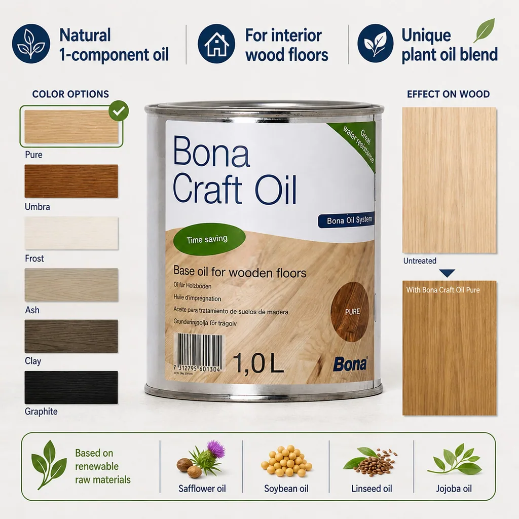 Wood Oil, Craft Oil PURE 1 Liter, Wood Finish, Wood Treatment