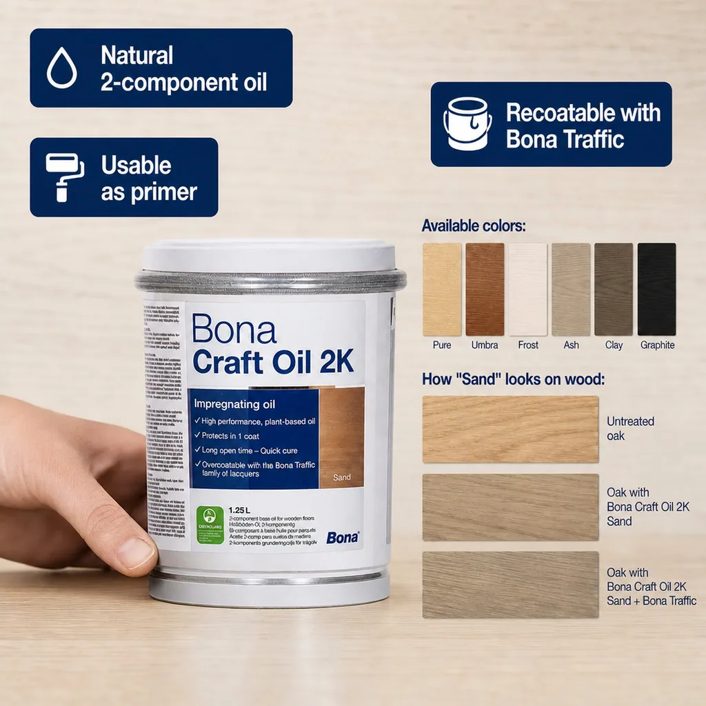 Wood Oil, 2K Wood Oil, Sand Wood Stain, 1.25 Liter, Wood Finish, Floor Finish