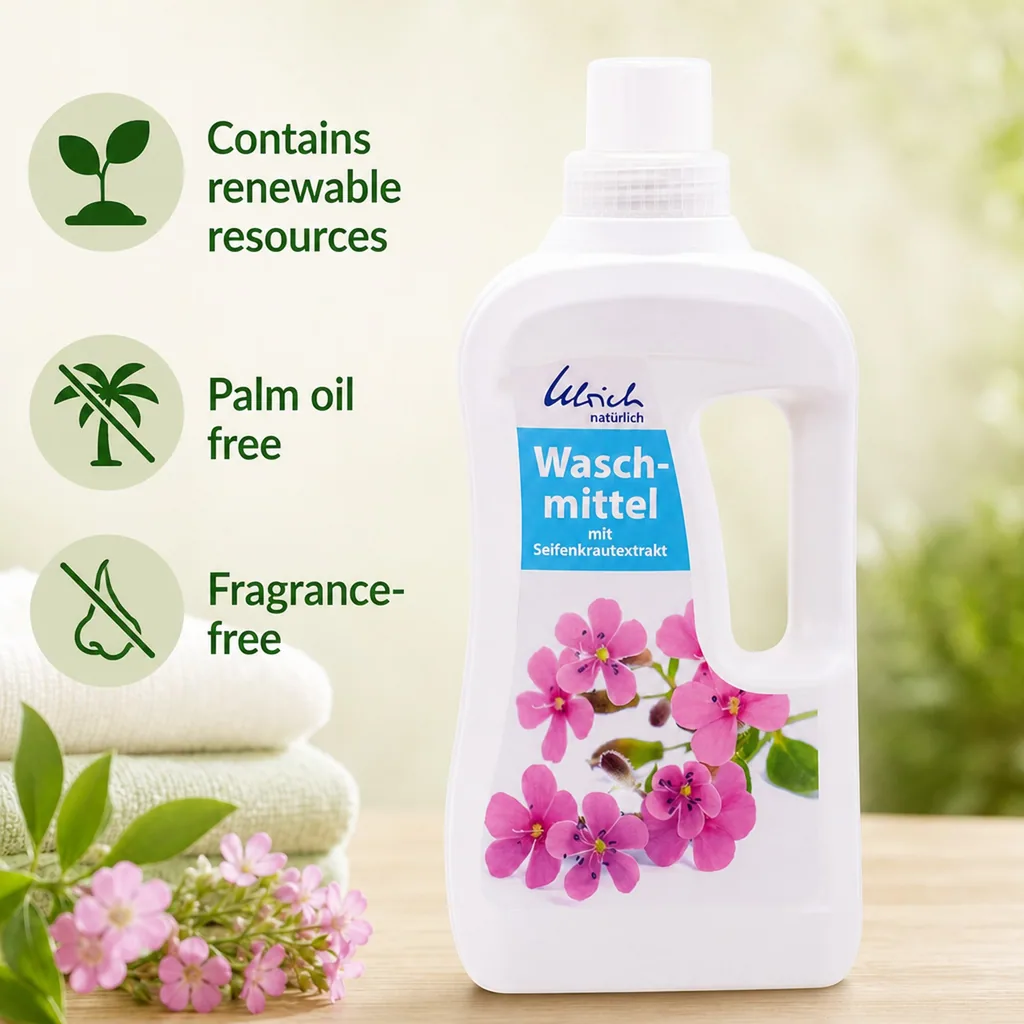 Laundry Detergent, Liquid, 1 Liter, Natural, Eco Friendly, Gentle, Plant Based, Soapwort