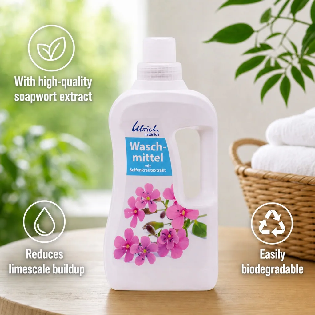 Laundry Detergent, Liquid, 1 Liter, Natural, Eco Friendly, Gentle, Plant Based, Soapwort