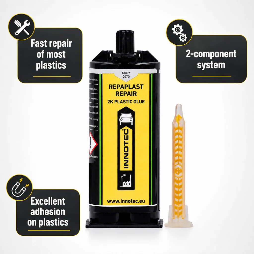 Plastic Repair, Epoxy Repair, Plastic Adhesive, 50 ml gray dual cartridge