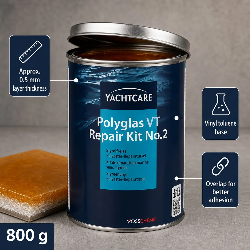 Fiberglass Repair Kit, Polyglas VT Repair Kit No.2 800 g, Boat Repair Kit, Yacht Repair Kit