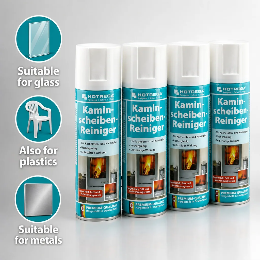 Fireplace glass cleaner, 4 x 300 ml spray, Wood stove glass cleaner