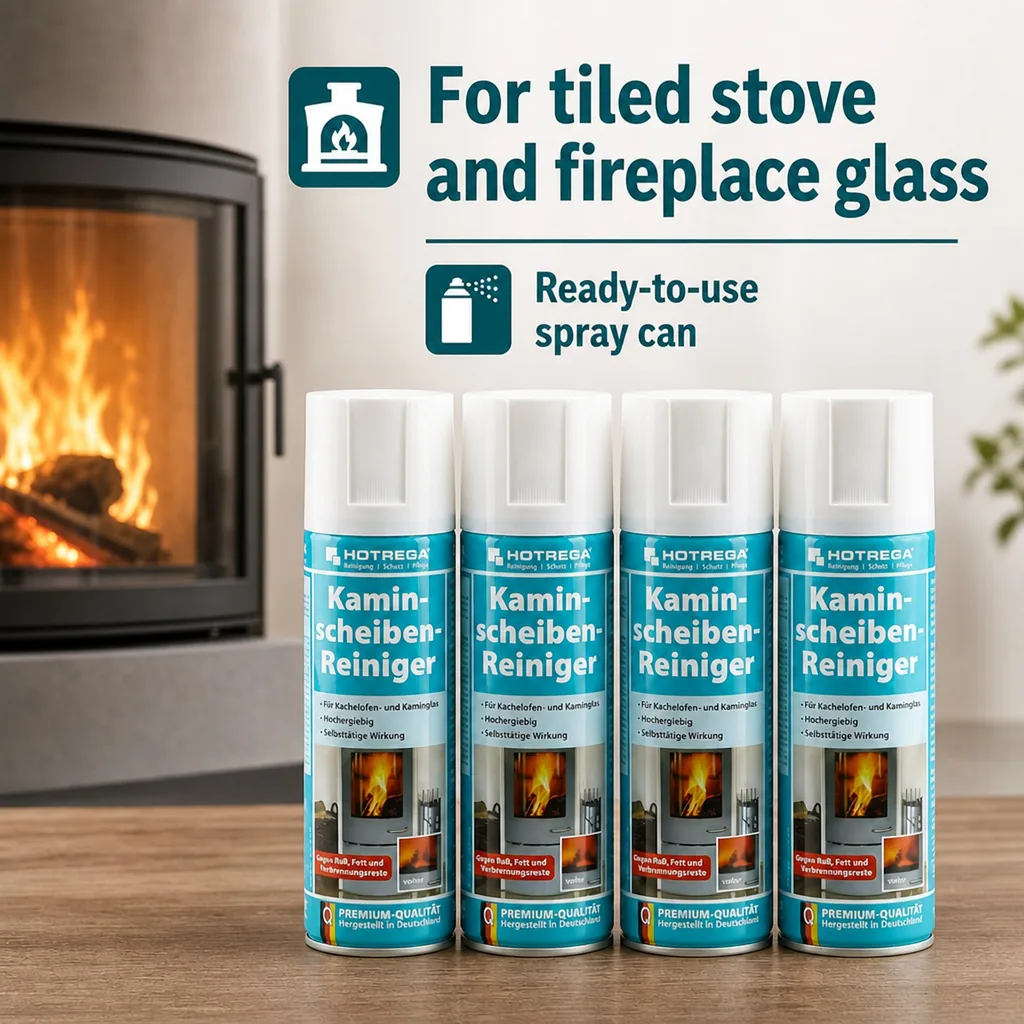 Fireplace glass cleaner, 4 x 300 ml spray, Wood stove glass cleaner