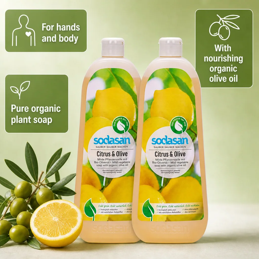 Liquid Hand Soap, Citrus-Olive, Natural Hand Soap, 2 x 1 Liter