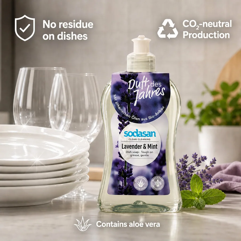 Dish Soap, Lavender & Mint Scented, Natural Dishwashing Liquid 500 ml, Plant Based