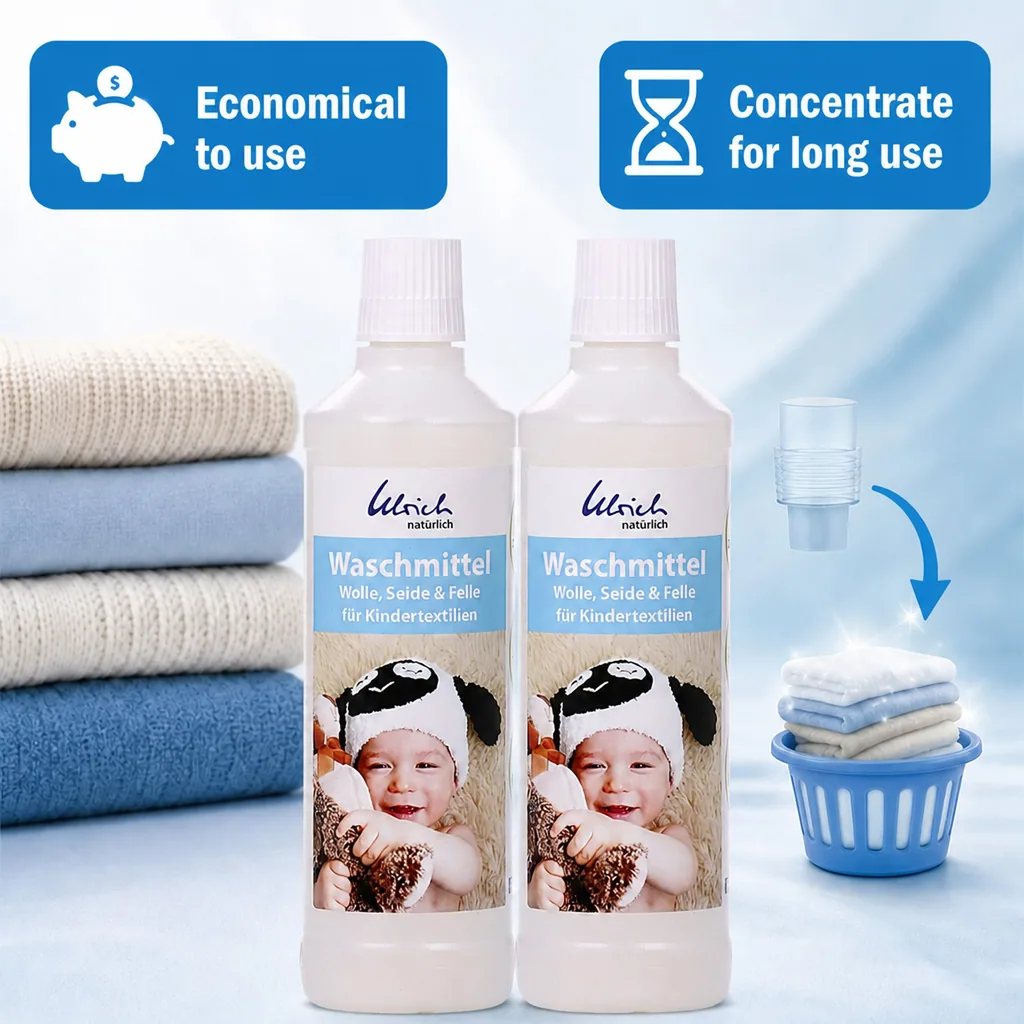 Laundry detergent for baby clothes, gentle laundry detergent, 2 X 500 ml liquid, wool, silk & delicates
