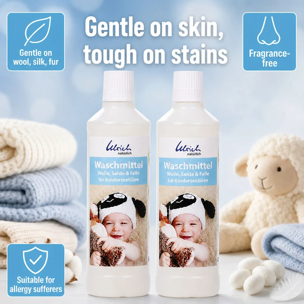 Laundry detergent for baby clothes, gentle laundry detergent, 2 X 500 ml liquid, wool, silk & delicates
