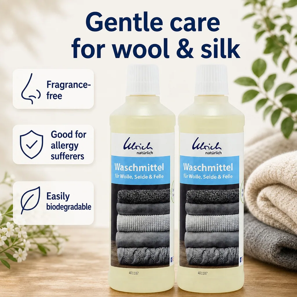 Wool Detergent, Silk Detergent, Delicate Detergent, 2 x 500 ml Liquid with Lanolin, Wool and Silk Detergent