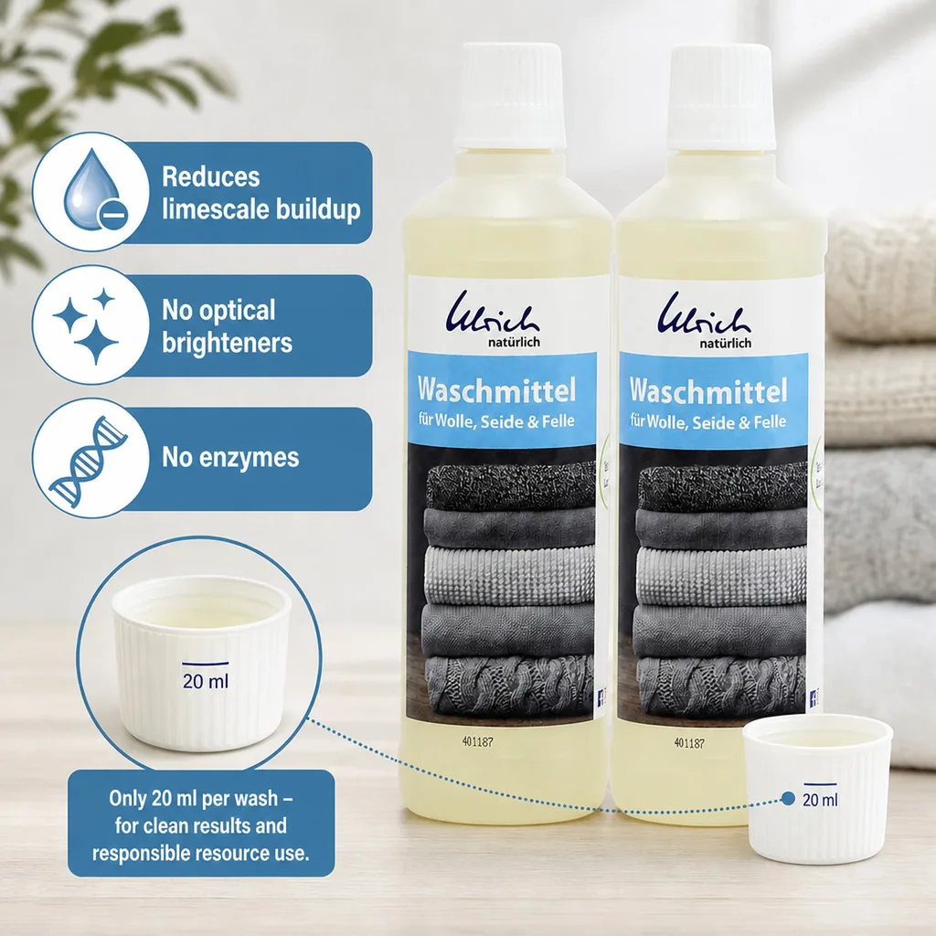 Wool Detergent, Silk Detergent, Delicate Detergent, 2 x 500 ml Liquid with Lanolin, Wool and Silk Detergent