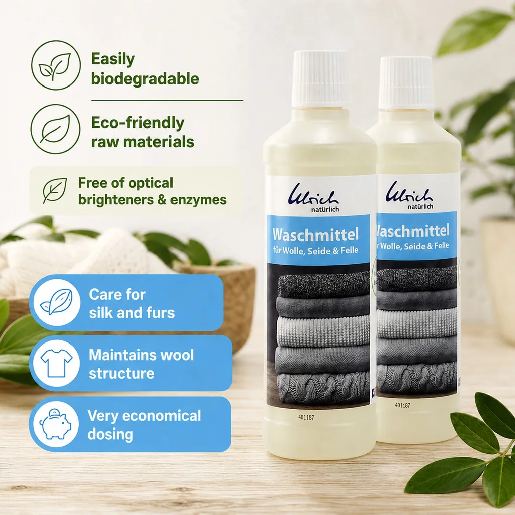 Wool Detergent, Silk Detergent, Delicate Detergent, 2 x 500 ml Liquid with Lanolin, Wool and Silk Detergent