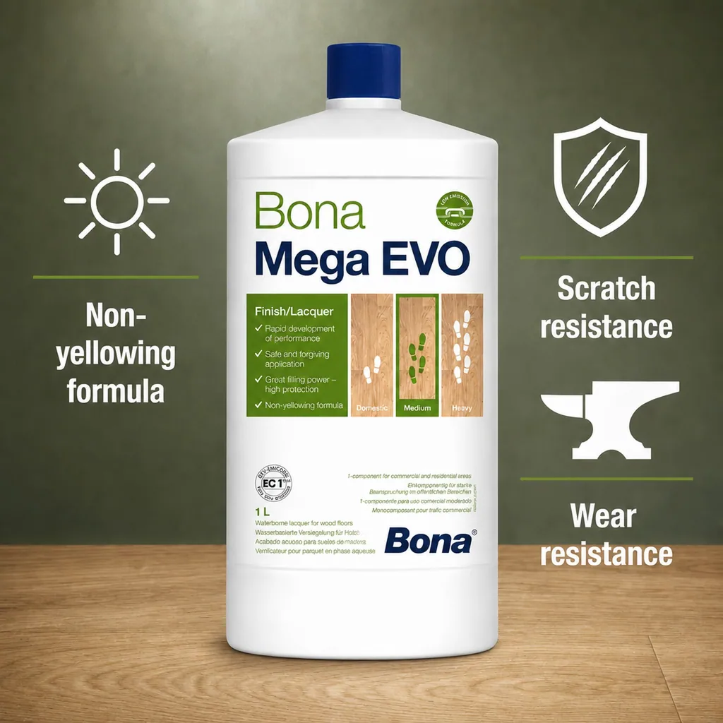 Bona Mega Evo Extra Matte Wood Floor Finish, 1 Liter, Extra Matte Wood Sealer
