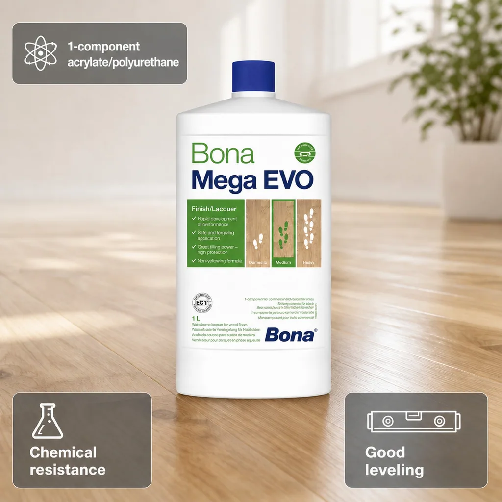 Bona Mega Evo Extra Matte Wood Floor Finish, 1 Liter, Extra Matte Wood Sealer