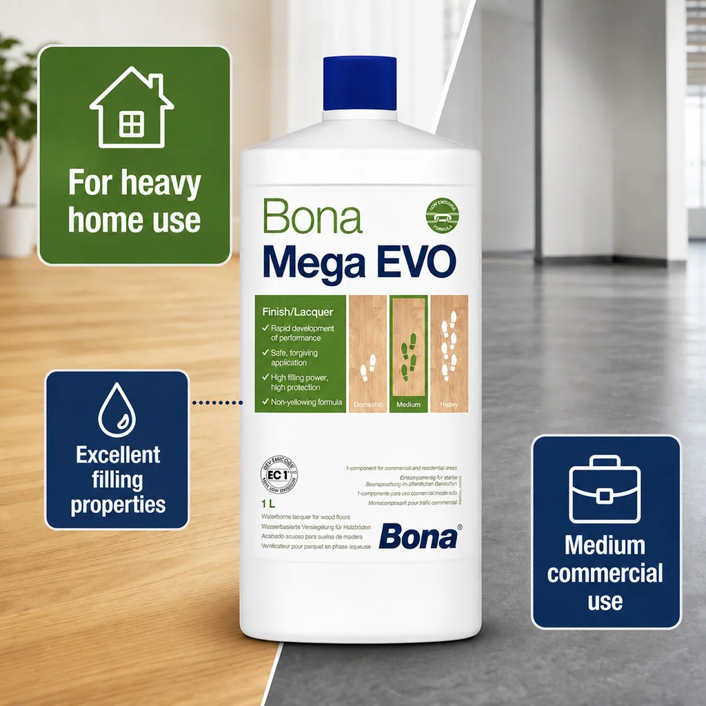 Bona Mega Evo Extra Matte Wood Floor Finish, 1 Liter, Extra Matte Wood Sealer