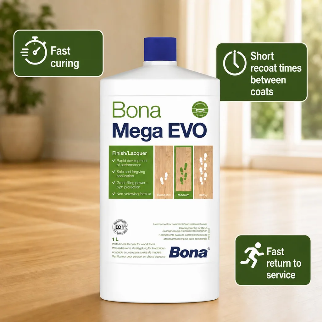 Bona Mega Evo Extra Matte Wood Floor Finish, 1 Liter, Extra Matte Wood Sealer