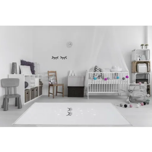 Livone children's carpet washable sleeping eyes silver -gray, Carpet size: 140 x 190 cm