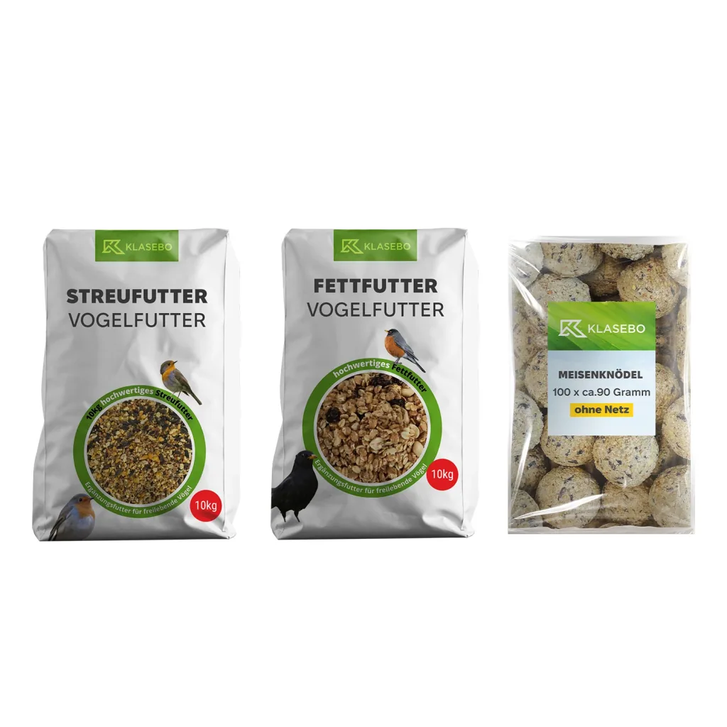 Set Bird Feed Year-Round 30kg - Scatter Feed 10kg, Insect Fat Balls 100 Pcs. without Net, High-Energy Suet Feed 10kg
