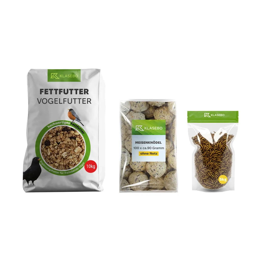 Wild Bird Winter Feed Set 40kg – Scatter Feed 25kg, dried Black Soldier Fly Larvae 5kg, High-Energy Suet Mixture 10kg