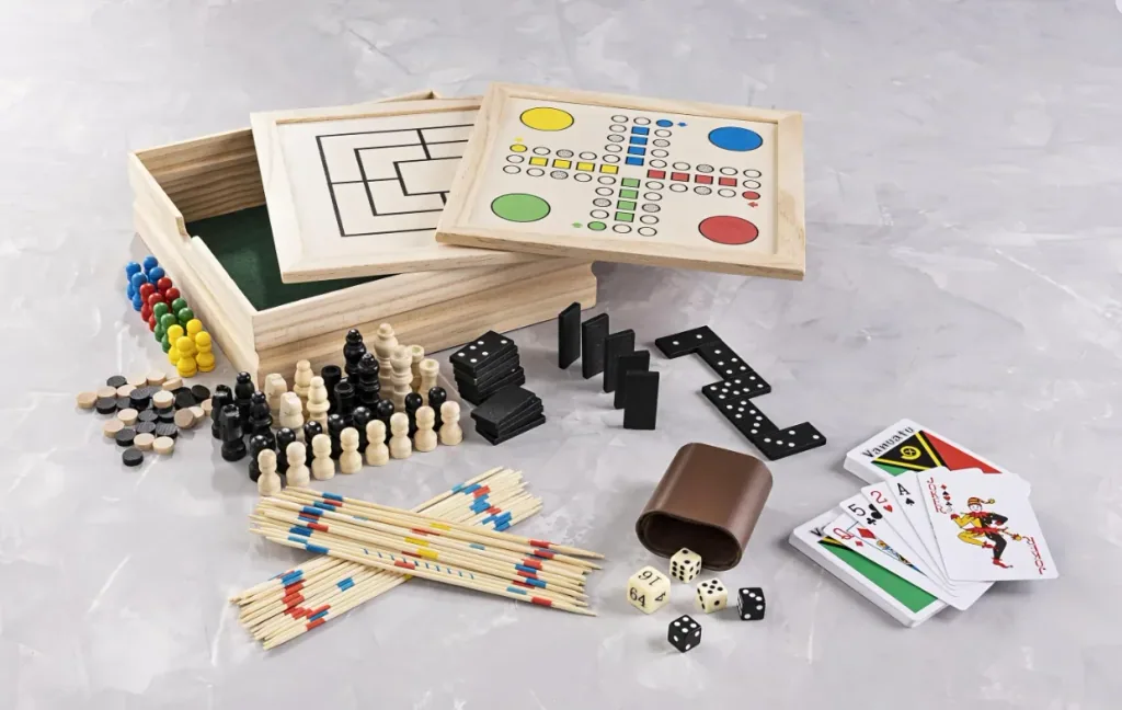 Game collection in wooden box