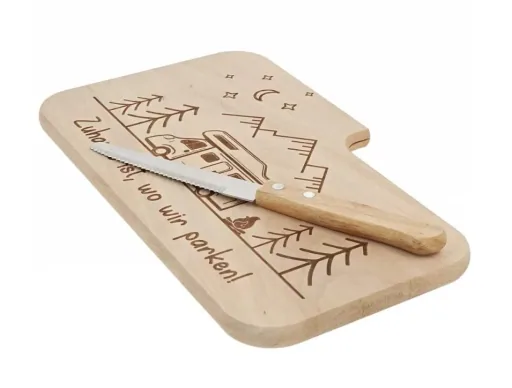 Camping cutting board with knife