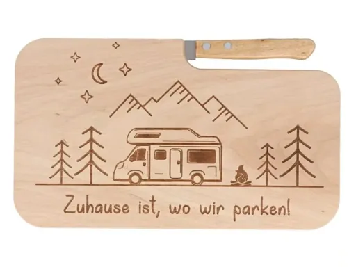 Camping cutting board with knife