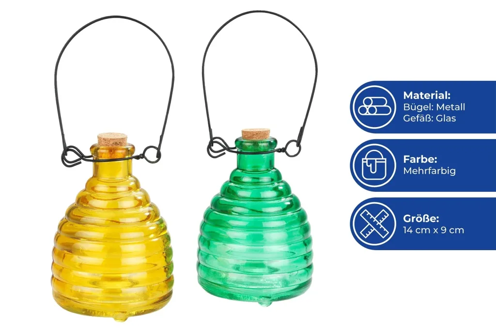 Wasp trap made of glass, colored, 2 pieces
