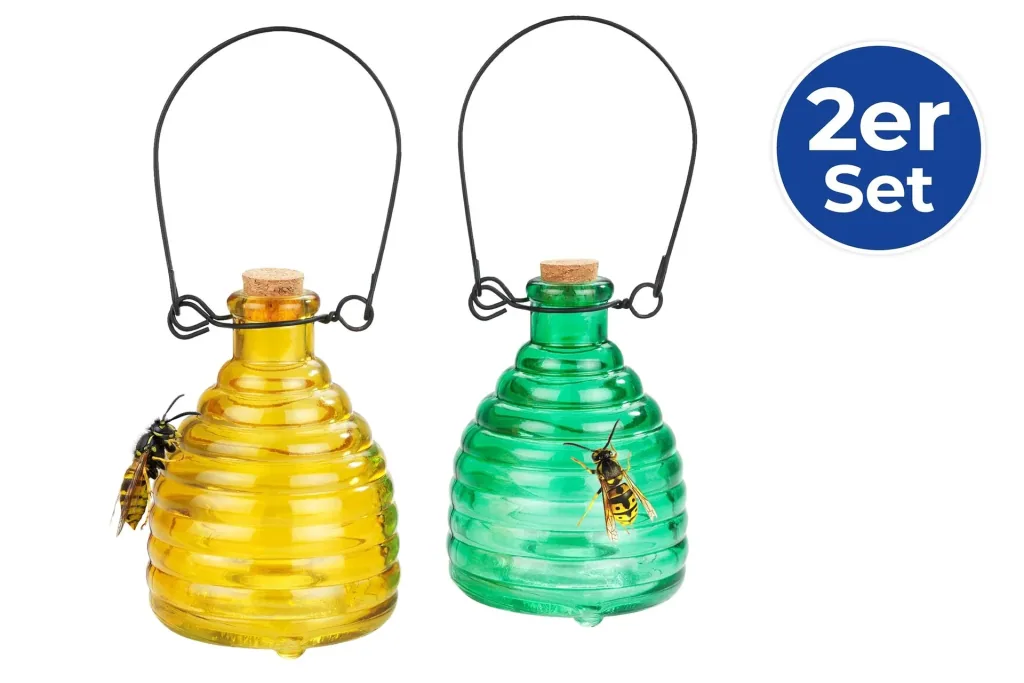 Wasp trap made of glass, colored, 2 pieces
