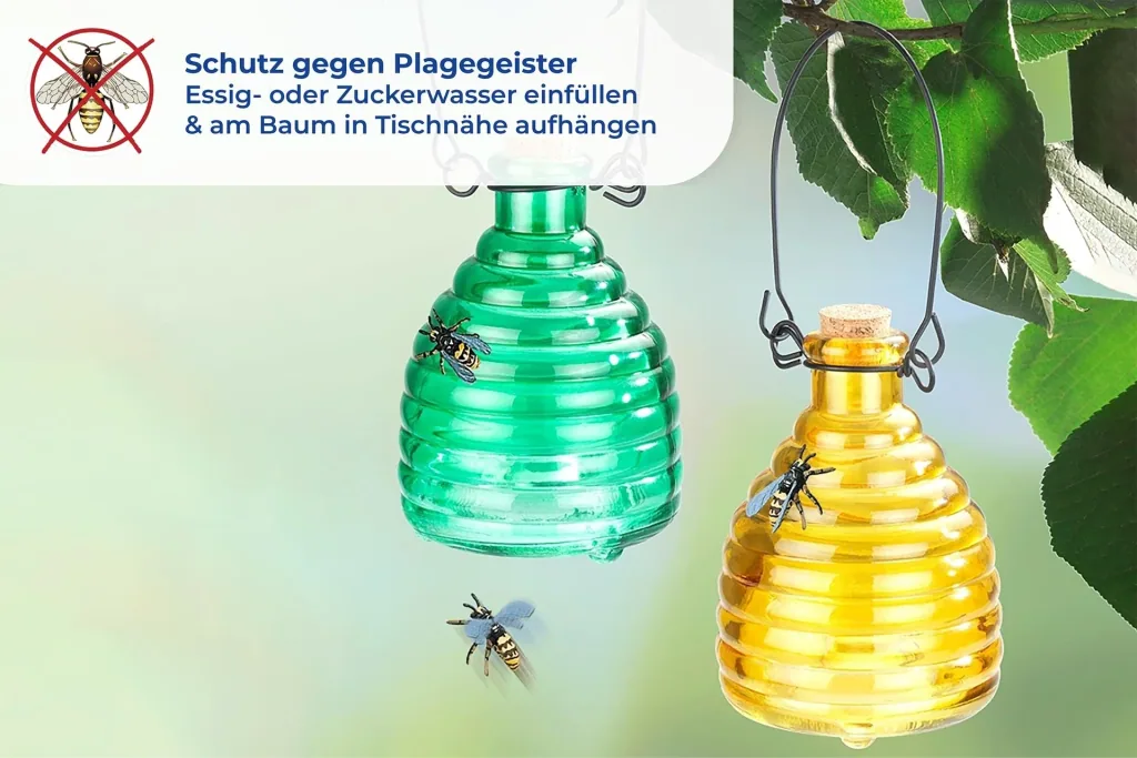 Wasp trap made of glass, colored, 2 pieces