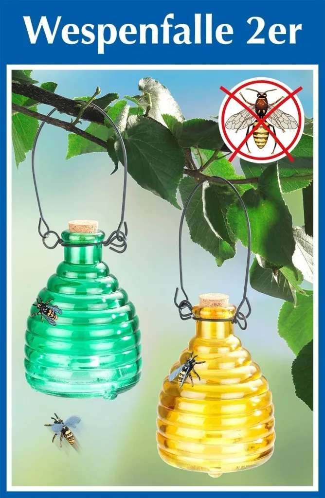 Wasp trap made of glass, colored, 2 pieces
