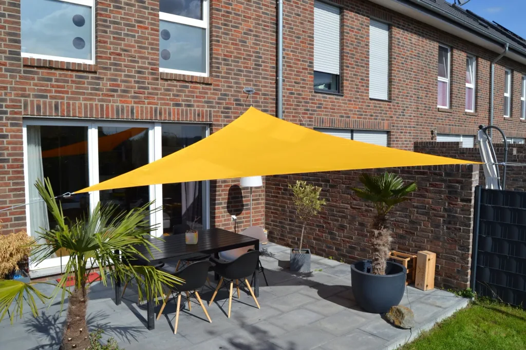 Triangular sun sail, water-repellent, sunny yellow, 360 x 360 x 360 cm