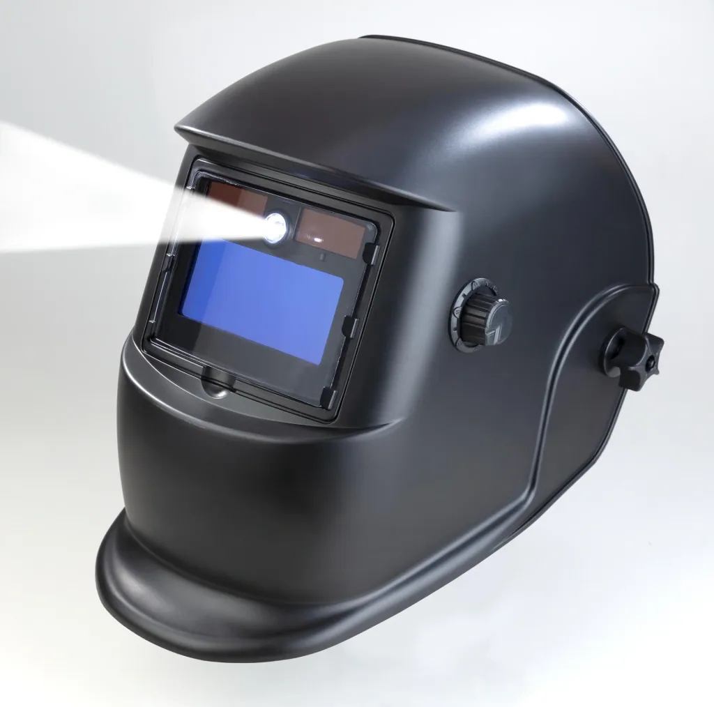 Automatic welding helmet with additional LED