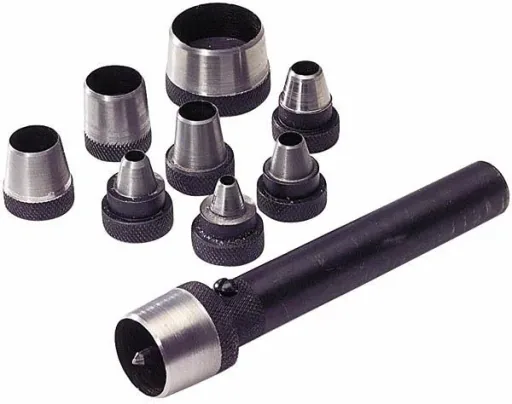Hole punch set in wooden box, 10 pieces