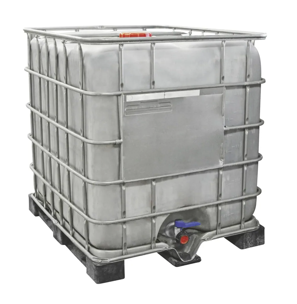 Connection set for IBC containers - with flexible reinforced hose