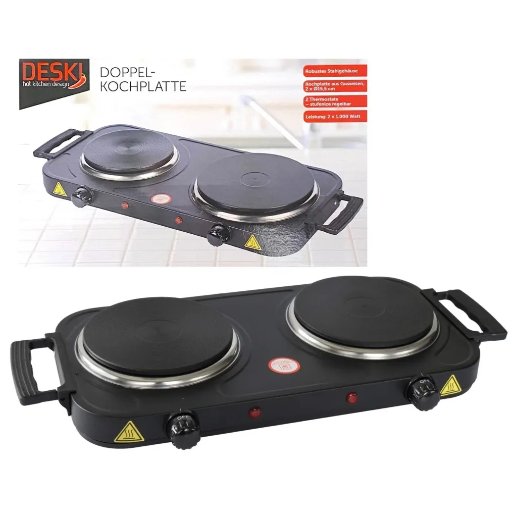 Double hotplate 2000 watts, black