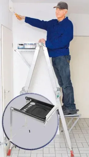 Ladder stand including tool rest for every rung ladder